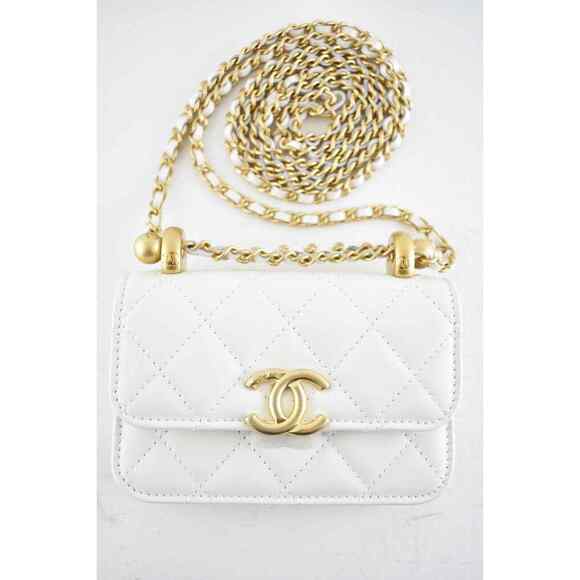 Chanel 21A White Mini Flap Coin Purse With Chain Handle Shoulder Crossbody Bag - Picture 6 of 12